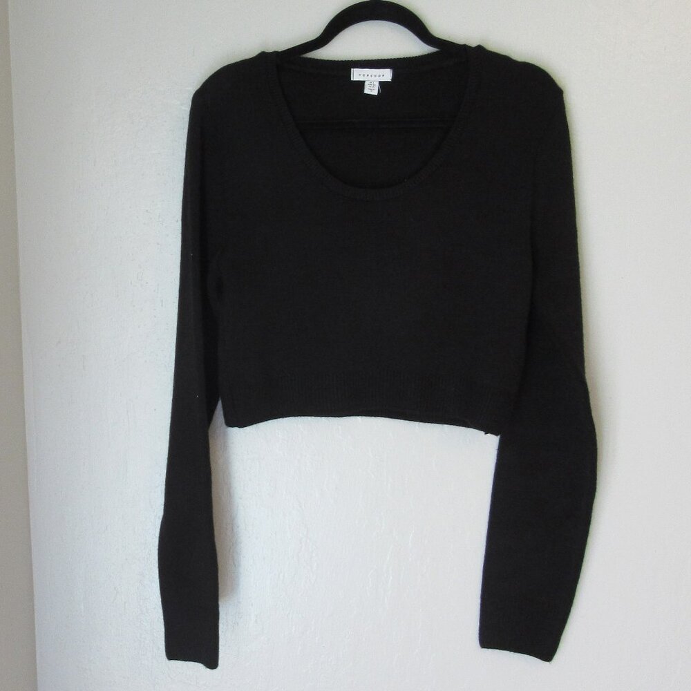 TOPSHOP Black Crop Long Sleeve Knit Pullover Sweater Size 12